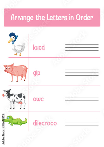 Worksheet design for arranging letters