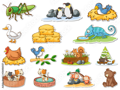 Sticker set of cartoon wild animals
