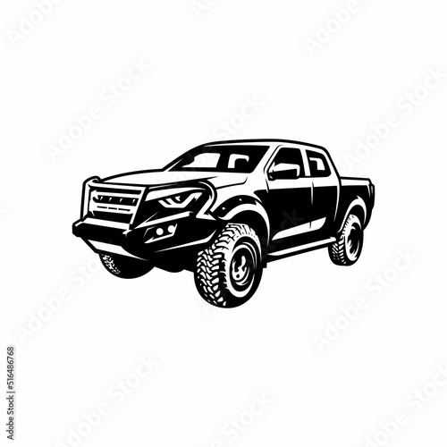 Off road pick up truck illustration monochrome vector