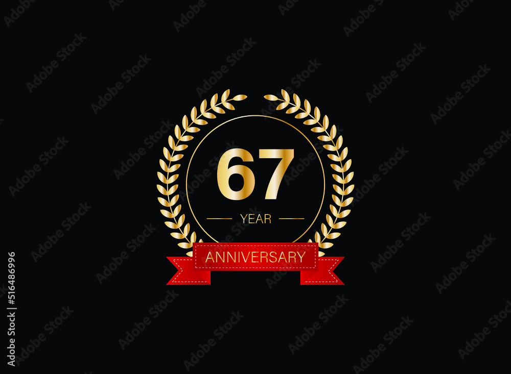 Fototapeta premium 67th anniversary celebration with gold glitter color and white background. Vector design for celebrations, invitation cards and greeting cards. eps 10.