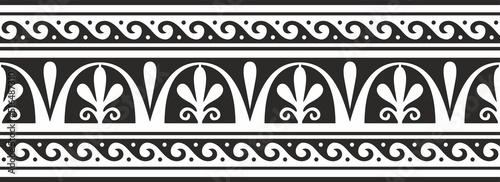 Vector monochrome classic seamless european national ornament. Ethnic pattern of the Romanesque peoples. Border, frame of ancient greece, roman empire