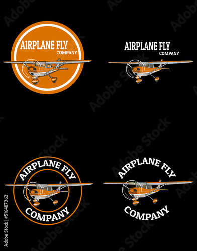 Set airplane logo on black background