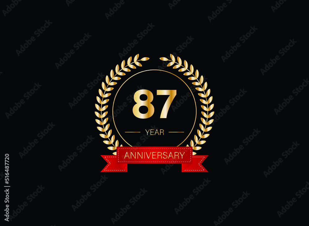 Naklejka premium 87th anniversary celebration with gold glitter color and white background. Vector design for celebrations, invitation cards and greeting cards. eps 10.