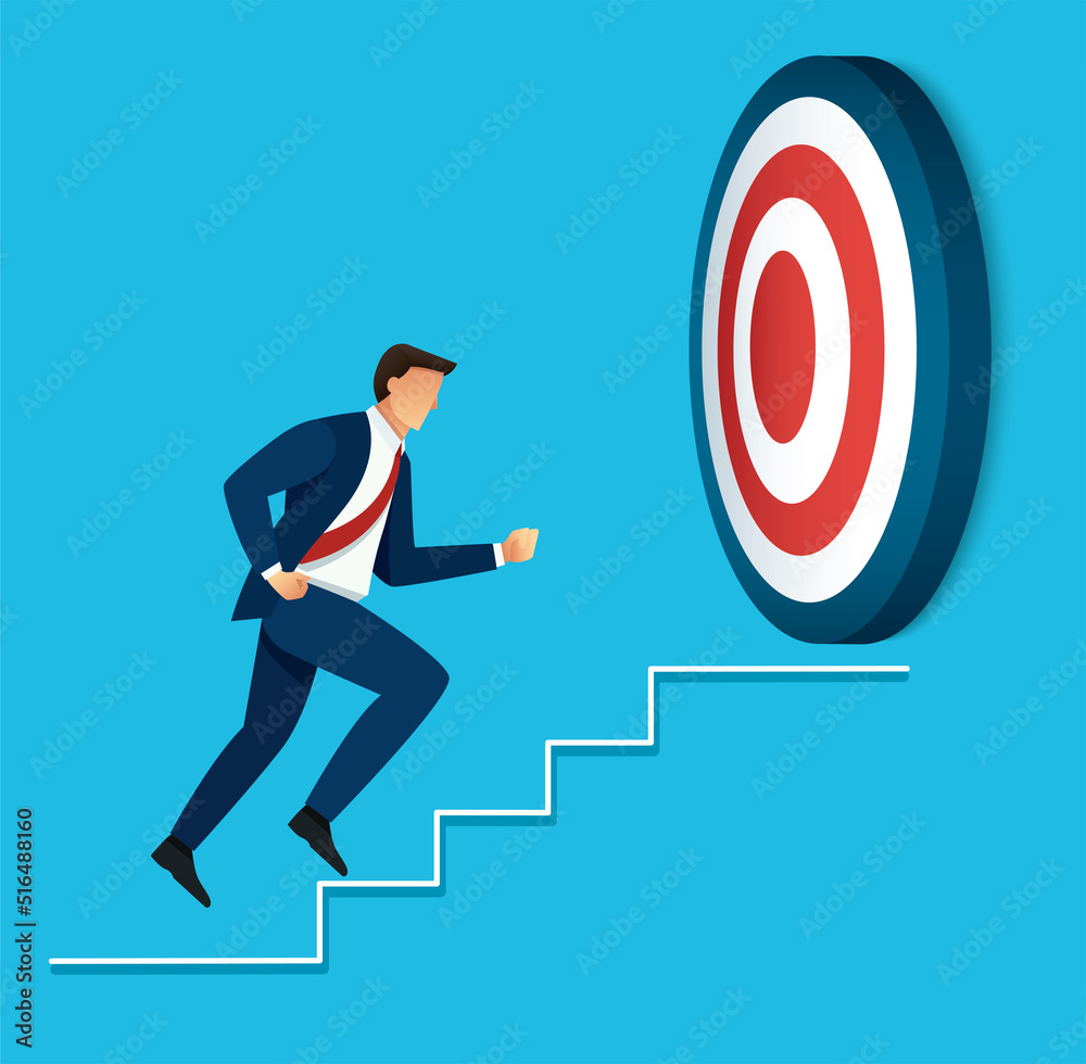 Businessman running to target archery vector illustration Businessman running to target archery vector illustration