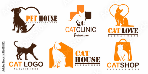 Vector of a dog and cat icon set logo design. Pet shop. Animal Icon.