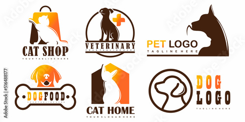 Dog and cat icon set logo design. Pet store logotype. Pet vector icon symbol.