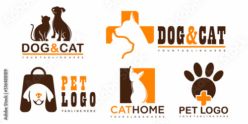 Pet style icon set logo design set for pet shop, hotel, veterinarian .