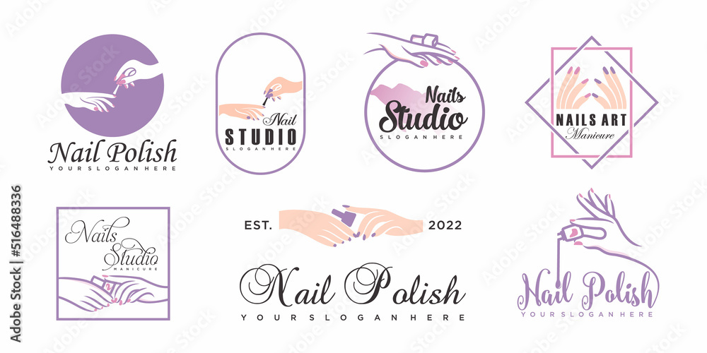 Fashion nails icon set logo, symbol. For the beauty salon, modern manicure icon, fashion, minimal.