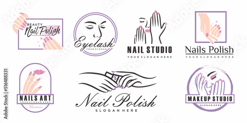 Fashion nails icon set logo, symbol. For the beauty salon, modern manicure icon, fashion, minimal.