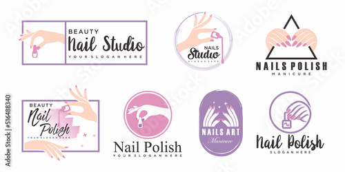 set of Vector logo design for manicure and nail salon
