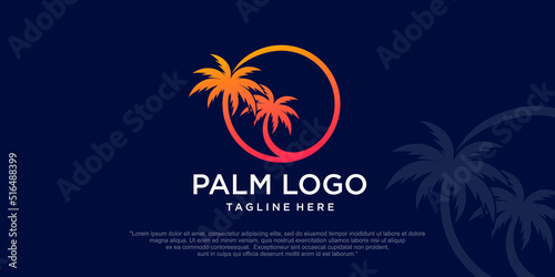 Palm trees emblems combination palm tree and beach. logo travel company, travel agency.