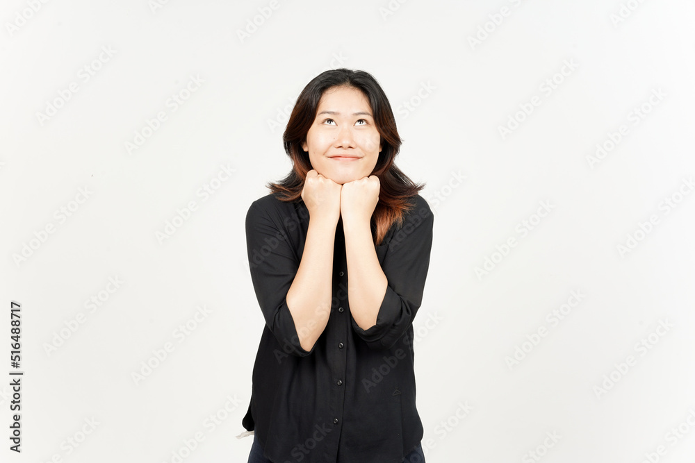Smile and thinking gesture of Beautiful Asian Woman Isolated On White Background Smile and thinking gesture of Beautiful Asian Woman Isolated On White Background