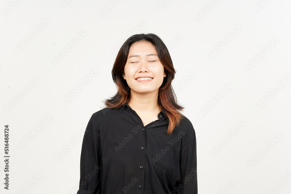 Close eye and smile of Beautiful Asian Woman Isolated On White Background Close eye and smile of Beautiful Asian Woman Isolated On White Background