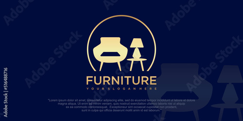 Interior minimalist room, gallery furniture logo design vector
