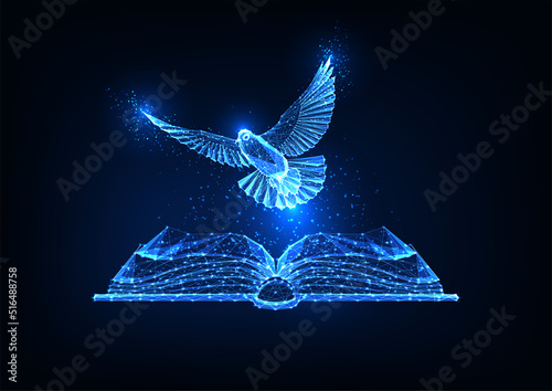 Fotografia Abstract Holy Bible concept with open book and flying dove