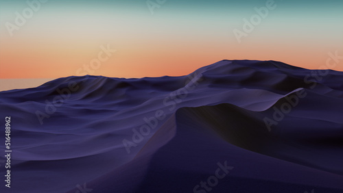 Desert Landscape with Sand Dunes and Orange Gradient Sky. Scenic Modern Wallpaper.