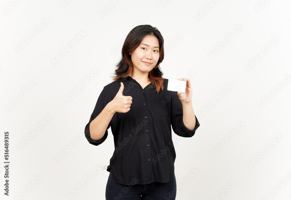 Holding Blank Bank Card Or Credit Card of Beautiful Asian Woman Isolated On White Background Holding Blank Bank Card Or Credit Card of Beautiful Asian Woman Isolated On White Background