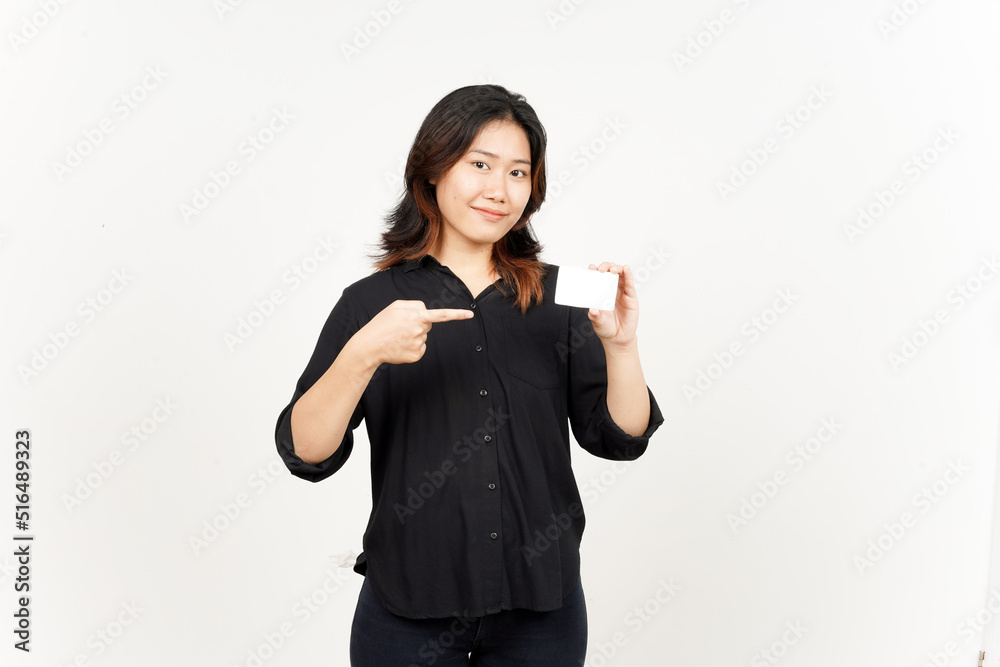 Holding Blank Bank Card Or Credit Card of Beautiful Asian Woman Isolated On White Background Holding Blank Bank Card Or Credit Card of Beautiful Asian Woman Isolated On White Background