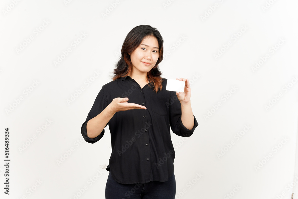 Holding Blank Bank Card Or Credit Card of Beautiful Asian Woman Isolated On White Background Holding Blank Bank Card Or Credit Card of Beautiful Asian Woman Isolated On White Background