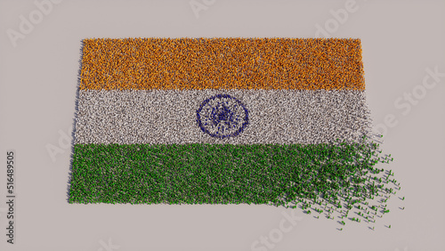Indian Flag formed from a Crowd of People. Banner of India on White.