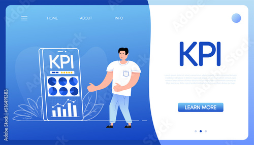 Kpi people and smarphone on blue background. Vector illustration