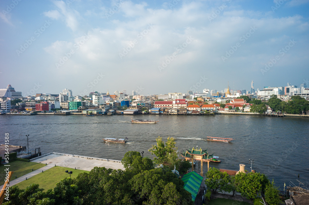 Bangkok cityscape on Chao Phraya Riverside, Thailand