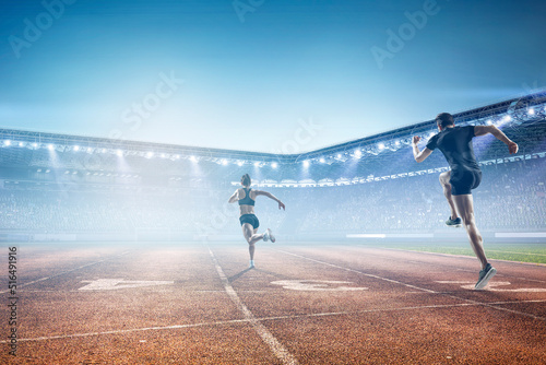 Man in sportwear running . Mixed media