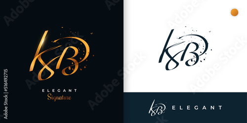 Bild auf Leinwand KB Initial Signature Logo Design with Elegant and Minimalist Gold Handwriting Style