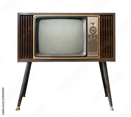 Vintage television - black and white tv isolate on white with clipping path for object, old technology