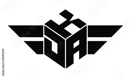 KDA three letter gaming logo in polygon cube shape logo design vector template. wordmark logo | emblem logo | monogram logo | initial letter logo | sports logo | minimalist logo | typography logo |