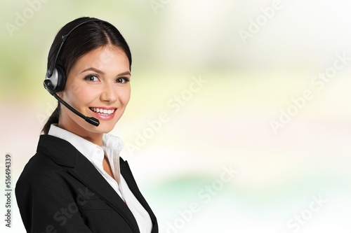 Young businesswoman call center with headsets, Telemarketing sales or Customer service operators concept
