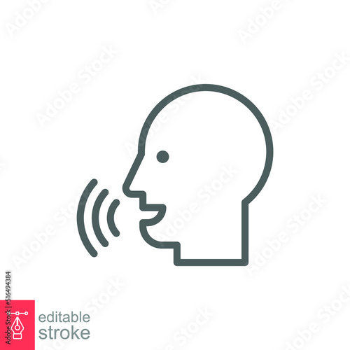 Voice recognition line icon. Simple outline style. Voice control, speak, talk, face, head, answer, man, control, listen, communication concept. Vector illustration isolated. Editable stroke EPS 13
