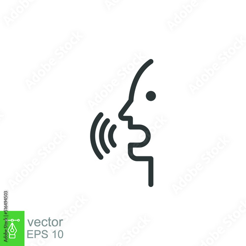 Voice recognition line icon. Simple outline style. Voice control, speak, talk, face, head, answer, logo, man, control, listen, communication, tech concept. Vector illustration isolated. EPS 12