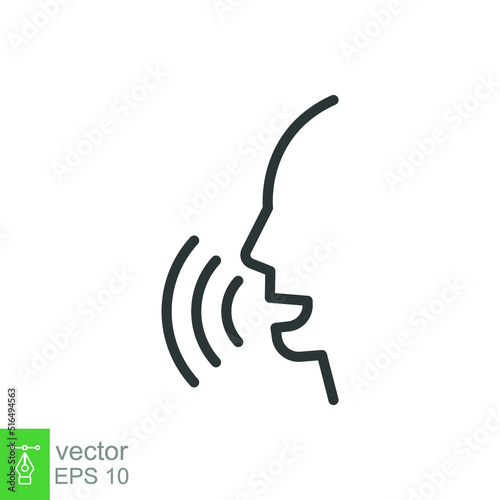 Voice recognition line icon. Simple outline style. Voice control, speak, talk, face, head, answer, logo, man, control, listen, communication, tech concept. Vector illustration isolated. EPS 14