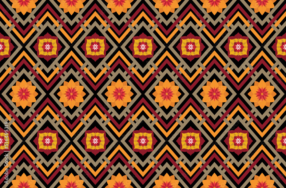 Geometric ethnic flower pattern for background,fabric,wrapping,clothing,wallpaper,Batik,carpet,embroidery style.