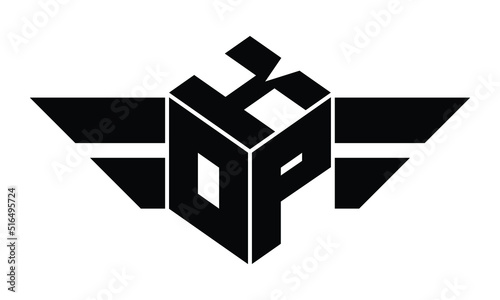 KOP three letter gaming logo in polygon cube shape logo design vector template. wordmark logo | emblem logo | monogram logo | initial letter logo | sports logo | minimalist logo | typography logo |
