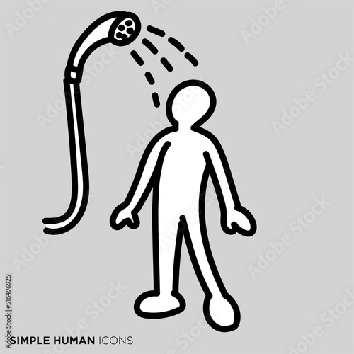 シンプルな人物のポーズイラスト　「シャワーを浴びる人」