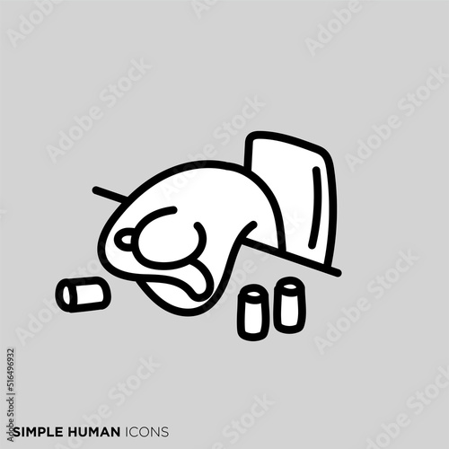 シンプルな人物のポーズイラスト　「疲れて寝る人」