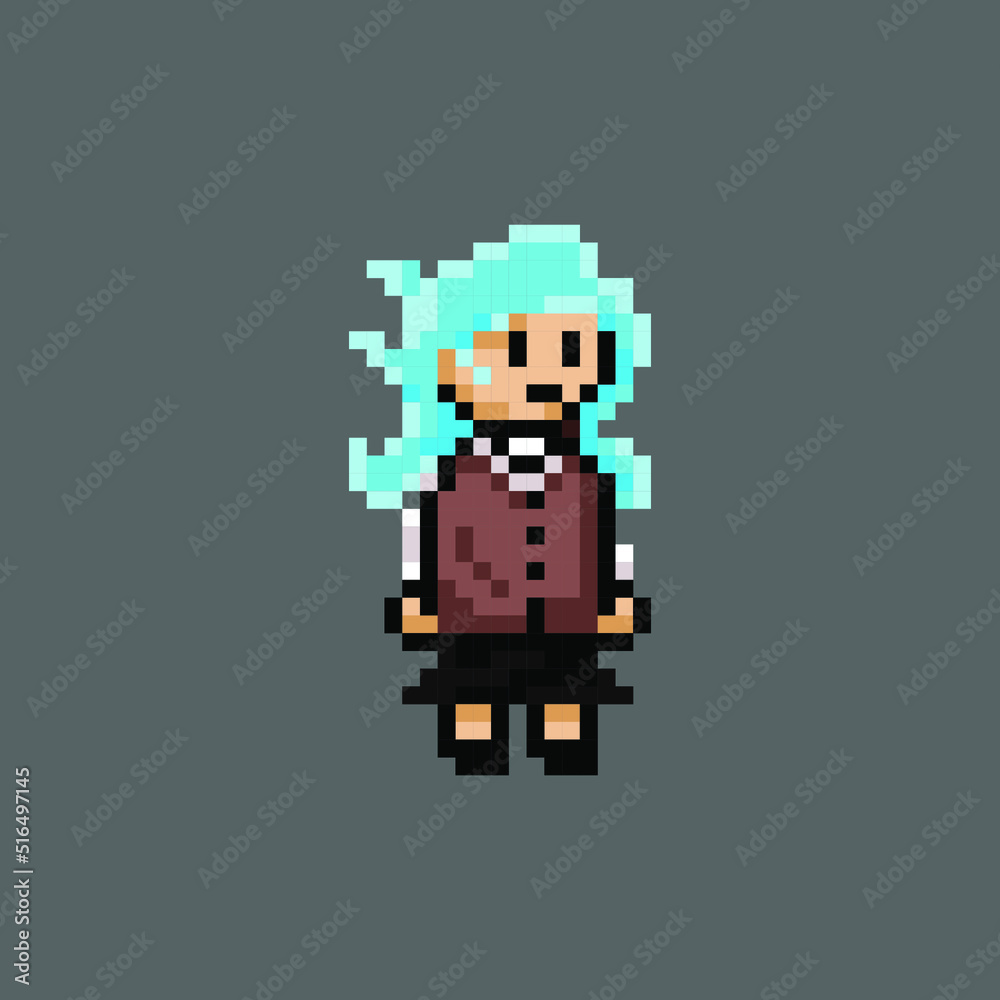 Obraz premium blue haired girl use uniform in pixel style