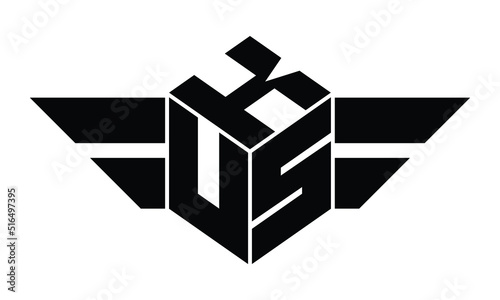 KUS three letter gaming logo in polygon cube shape logo design vector template. wordmark logo | emblem logo | monogram logo | initial letter logo | sports logo | minimalist logo | typography logo |