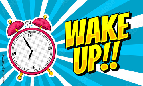 Wake up illustration comic cartoon with alarm clock
