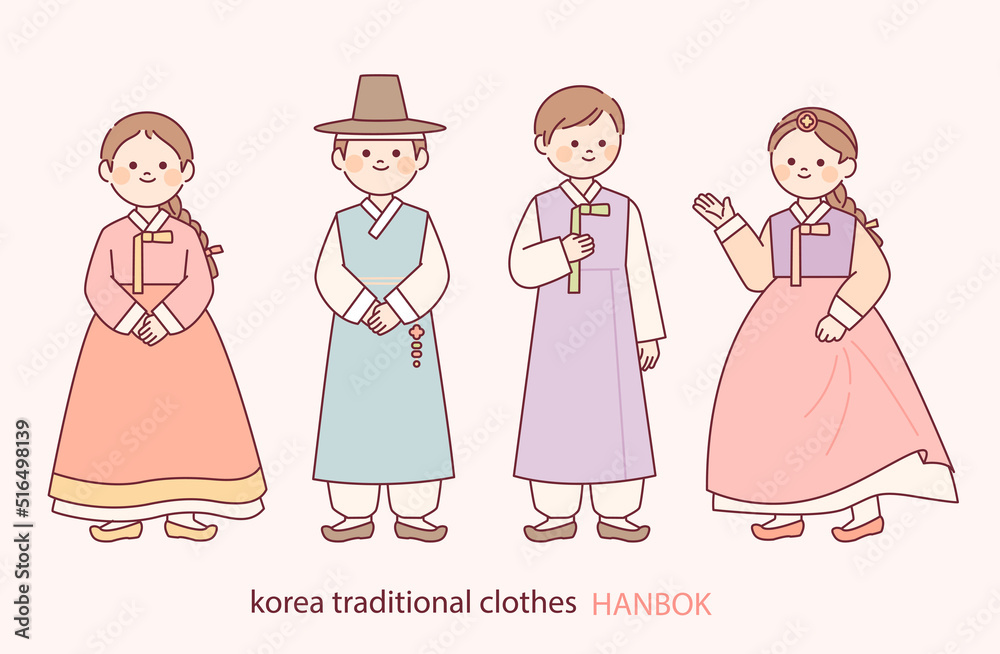 Round faces and cute characters. She is wearing a beautiful Korean