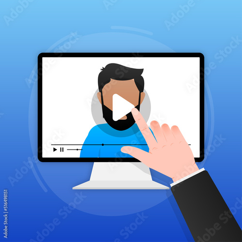 Video blogger, internet blogger recording media content. Watching a video internet. Vector illustration.