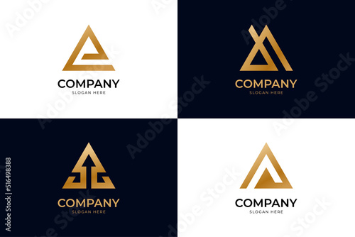 golden triangle letter a monogram business logo, simple elegant company identity logo
