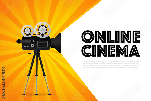Movie projector, Retro cinema. Cinematography festival. Movie time. Vector illustration.