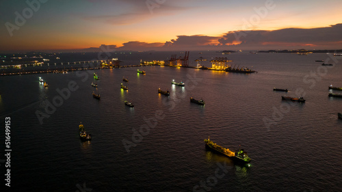 Many Oil tanker ship, or Crude tanker mooring for loading  oil and gas storage at industry marina dock port, Energy Power Business offshore import export Crude Petrol Chemical transportation logistic