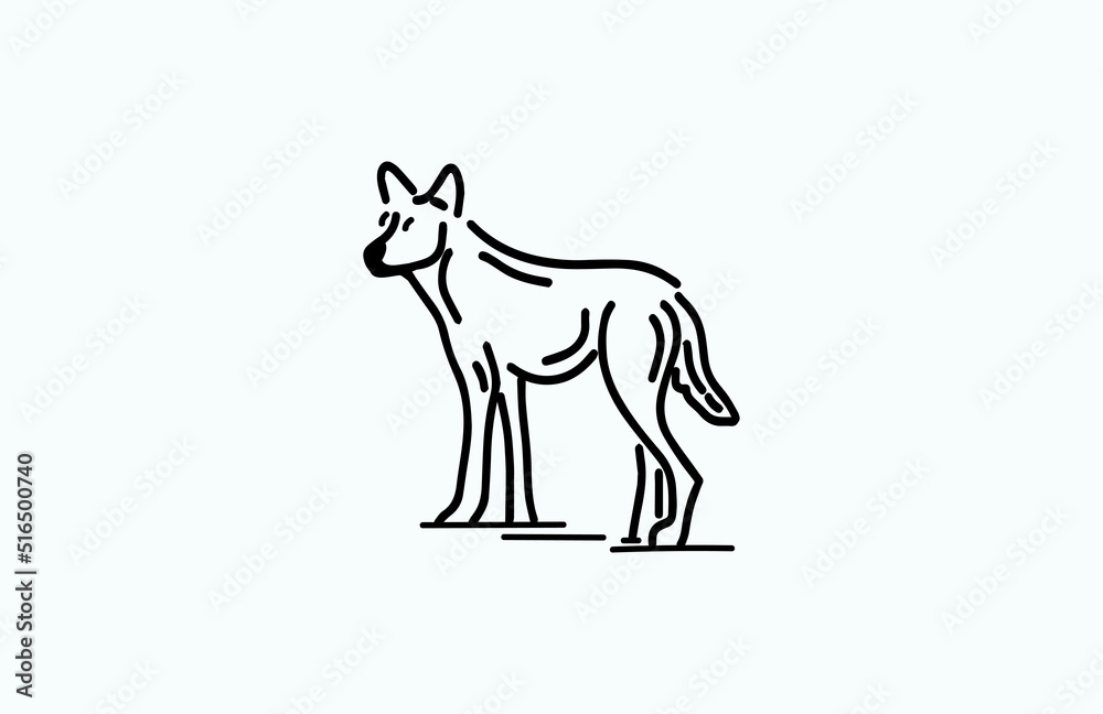 Domestic Dog Coyote Line Hand Drawn Vector