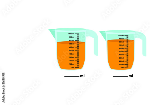 Scale measuring jug 700ml - 800ml. with measuring scale.
Beaker for chemical experiments in the laboratory. Vector illustration