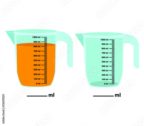 Scale measuring jug 800ml - 0ml. with measuring scale.
Beaker for chemical experiments in the laboratory. Vector illustration photo