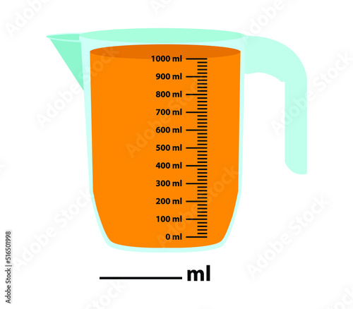 The scale measuring jug 1000ml. with measuring scale.
Beaker for chemical experiments in the laboratory. Vector illustration